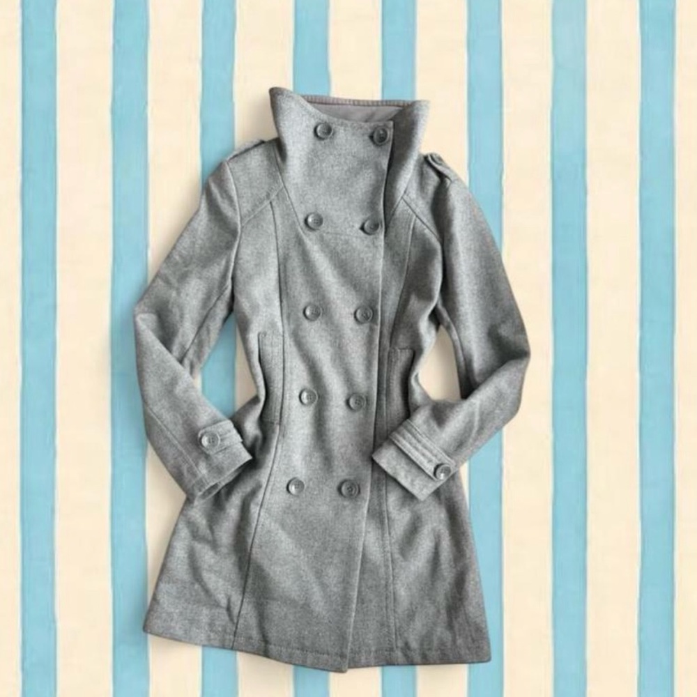 Womens Double-Breasted Gray Wool Coat